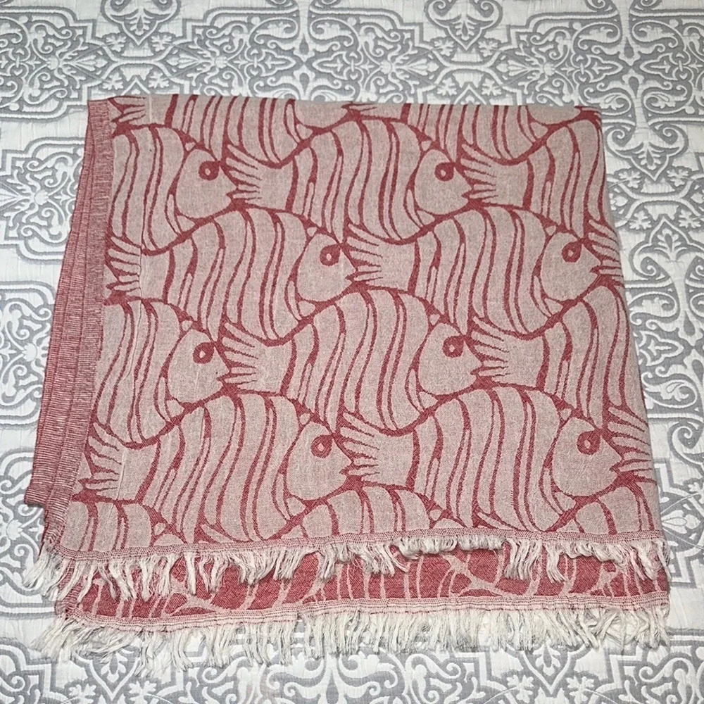 Pink and White Fish Patterned Reversible Blanket/Towel